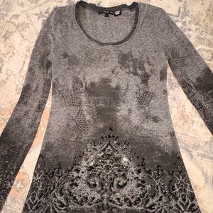 Miss Me Charcoal Long Sleeve Top with Black Detailing